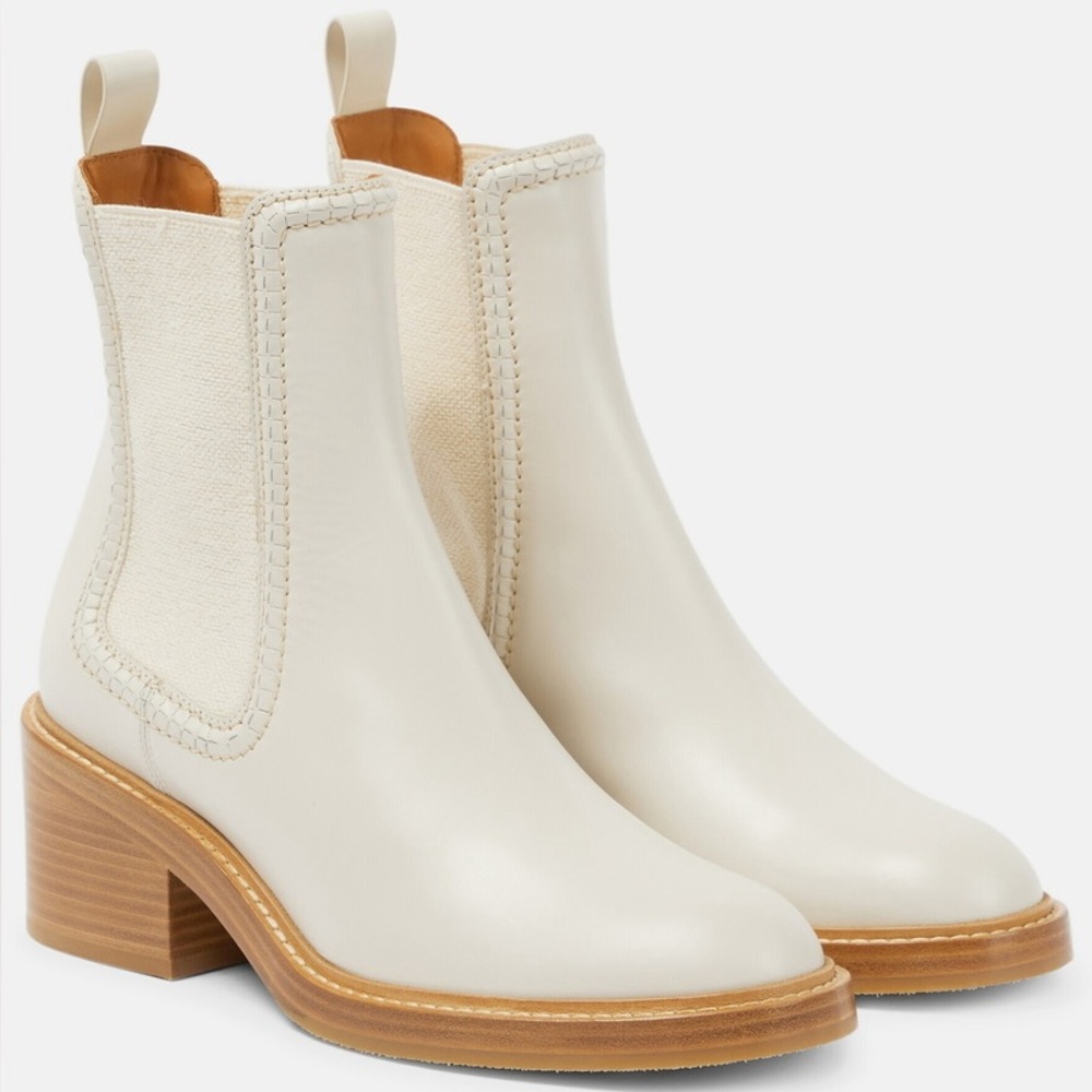 Chloe Ivory Mallo leather Chelsea Boots Sz. 38